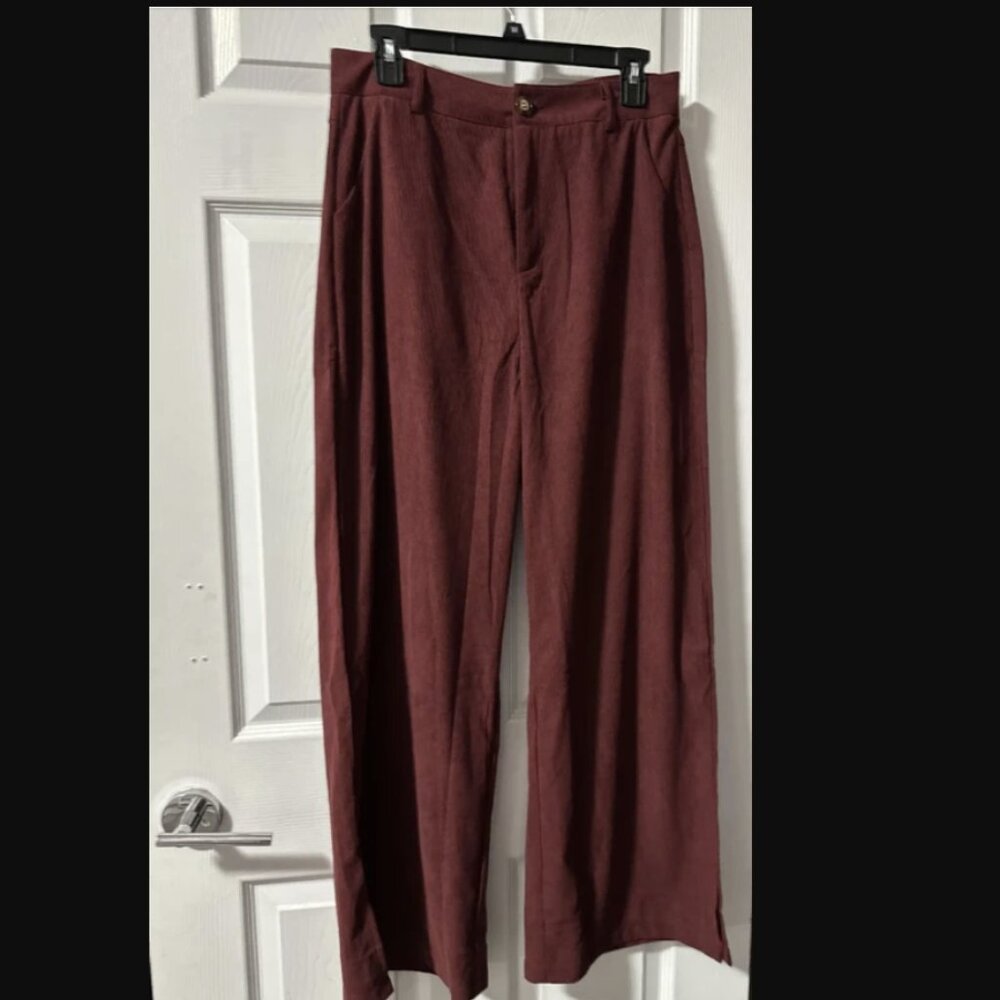 Burgundy Wide-Leg Dress Pants